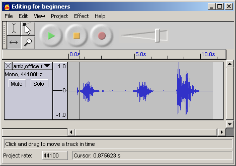 Audacity project with one track of audio
