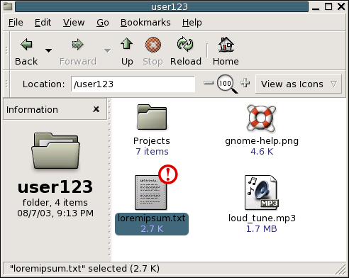 A sample file manager window. The context describes the graphic.