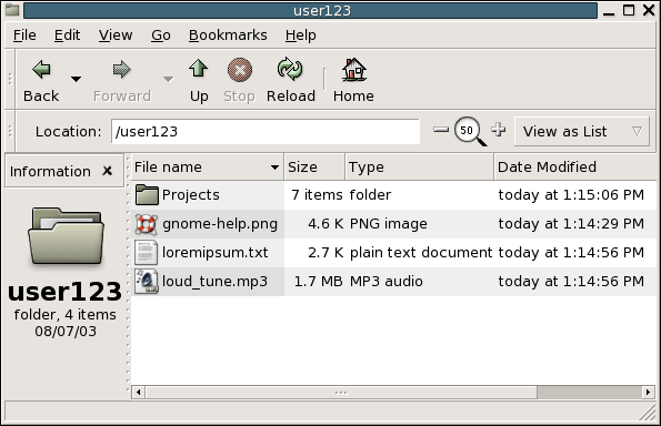 Folder in file manager window, contents in list view.
